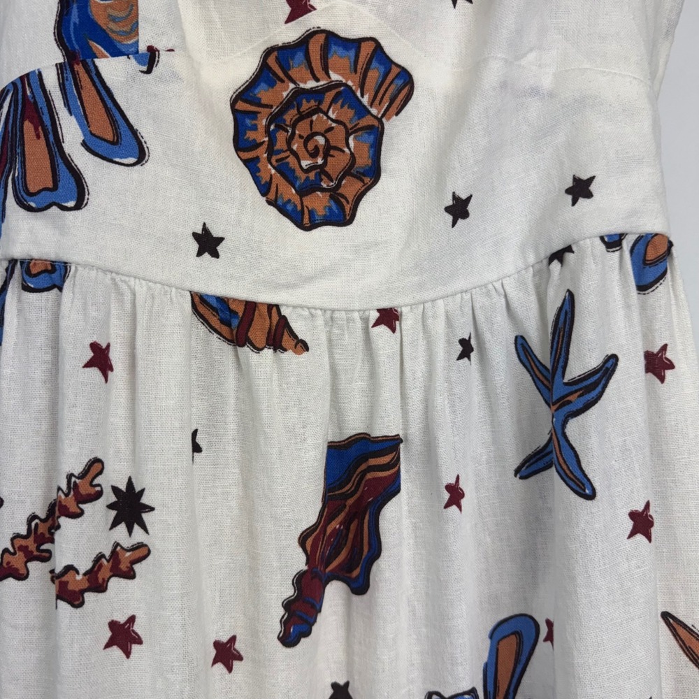 C&C California Womens Linen Blend Seashell Starfish Maxi Dress White Large L - Picture 9 of 12